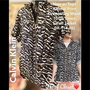 🌹NWT CALVIN KLEIN 0X(Sz14-16) 100% LINEN DRAWSTRING WAIST JACKET